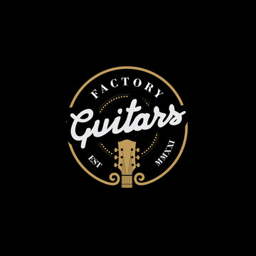 Vintage Guitars Logo with Round Shape and Black Background