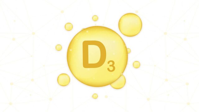 Vitamin D3 gold shining icon. Ascorbic acid. Motion graphics.