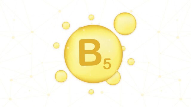 Vitamin B5 gold shining icon. Ascorbic acid. Motion graphics.