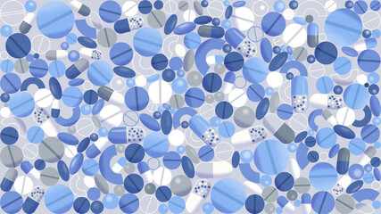 Medicine drugs and pills blue background 