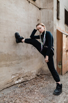 portrait of teen girl on the urban background