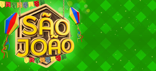 SÃO JOÃO TEXTO 3D COM BALÕES EM FUNDO VERDE BANDEIROLAS   © Diego