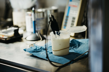 close up of a milk sample being tested