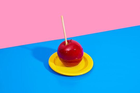 candy apple in a yellow plate