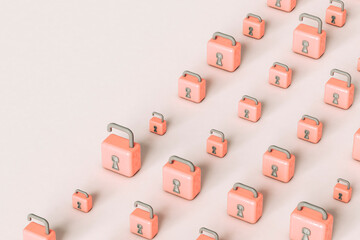 Pink padlocks on grey background - copyspace