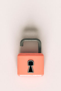 bird eye view of Pink padlocks on grey background
