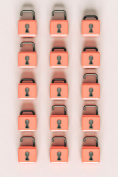 top down view of Pink padlocks on grey background