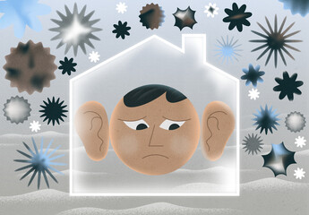 Depressed man at home isolation