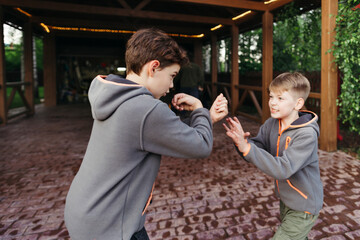 Little boys friends in the countryside.