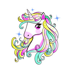 colorful unicorn illustration with beautiful stars.
