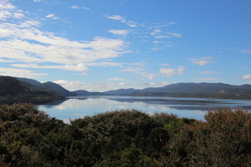 Fototapeta na wymiar View across a lake on Chiloe Island, southern Chile.
