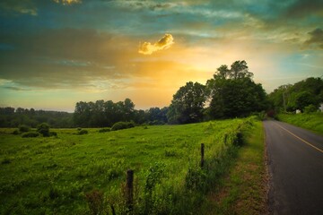 sunset in the countryside farm road Canton Connecticut