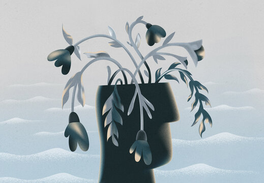 Head with withered dead flowers