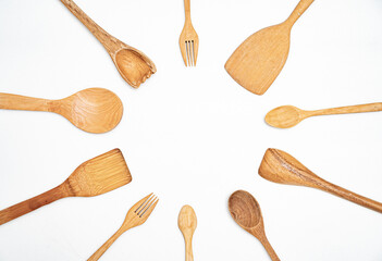 set of wooden spoons isolated on white