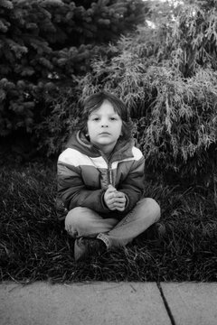 Serious young boy portrait