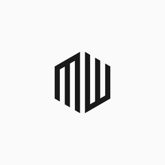 Geometric abstract letter MW hexagon logo designs vector