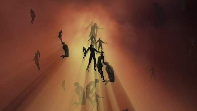 People falling from heaven . Fallen angels . Humans returning to Earth plane.  Reincarnation. People crossing over  from Heavenly interdimensional portal. 3d animation render