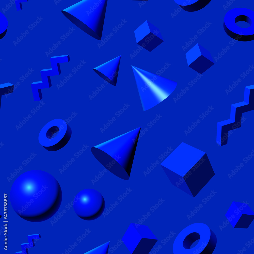 Aufkleber seamless pattern with golden 3d shapes flying over aqua menthe green backdrop, abstract background f