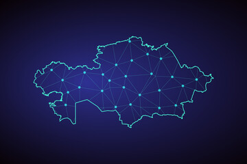 Map of Kazakhstan. Wire frame 3D mesh polygonal network line, design sphere, dot and structure. communications map of Kazakhstan. Vector Illustration EPS10.
