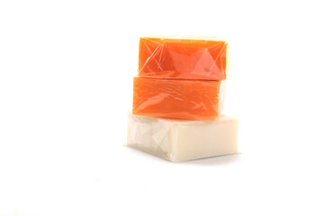 Handmade Natural Papaya Bar Soap DIY Homemade Soap with Lavender Essential Oil - Activities for Things to Do at Home top view on a white background