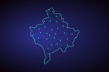 Map of Kosovo. Wire frame 3D mesh polygonal network line, design sphere, dot and structure. communications map of Kosovo. Vector Illustration EPS10.