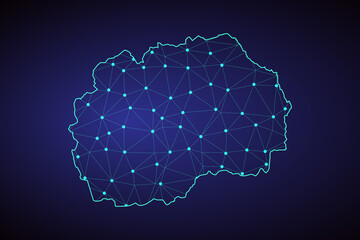 Map of Macedonia. Wire frame 3D mesh polygonal network line, design sphere, dot and structure. communications map of Macedonia. Vector Illustration EPS10.