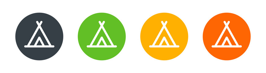 Tipi, camp, tent, wigwam icons set on round shape isolated on white background. © Icons-Studio