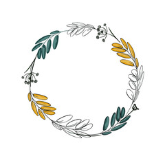 Isolated illustration of a floral frame on a white background with blank space. Blank for the designer, garden blank, frame for a postcard