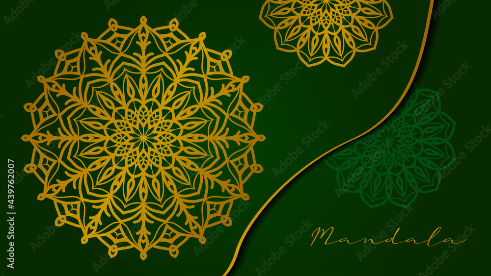 Poster luxurious golden mandala with royal green background for web or print vector design element