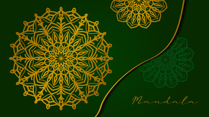 luxurious golden mandala with royal green background for web or print vector design element