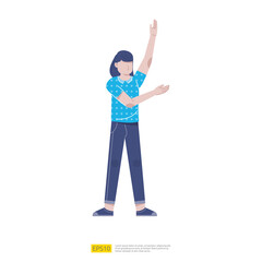 businesswoman or young woman worker character presentation pose with hand gesture in flat style isolated vector illustration