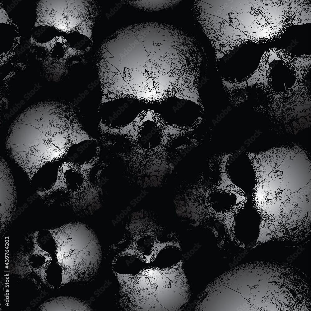 Poster vector image of seamless texture with skulls on black background