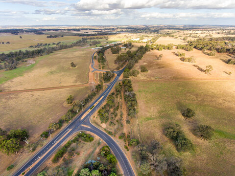 aerial view of rural road with altered layout