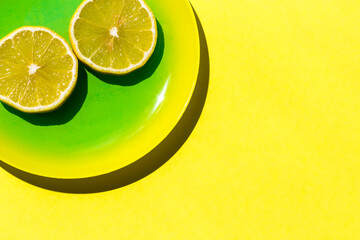 Still life with lemon on a plate Isometric view of the minimal still life.
