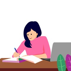 Girl studying illustration