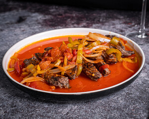 Exquisite arrachera meat served on a white plate