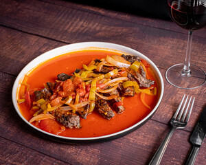 Exquisite arrachera meat served on a white plate