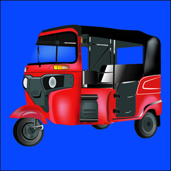 Fototapeta premium Indian motor rickshaw car Indian red tuk tuk Vector illustration