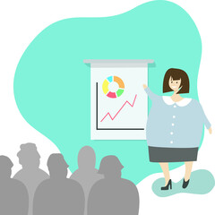 Business woman presenting project. Working meeting. Teamwork. Vector stock illustration.