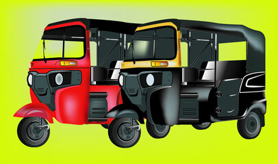 Indian motor rickshaw car Indian red tuk tuk Vector illustration