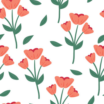 Cute seamless pattern with cartoon flowers and leaves for fabric print, textile, gift wrapping paper. colorful vector for kids, flat style