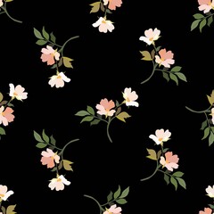 Vintage flowers. Seamless pattern. A branch of a blossoming tree. Flat vector isolated illustration. Pastel colors.