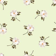 Vintage flowers. Seamless pattern. A branch of a blossoming tree. Flat vector isolated illustration. Pastel colors.