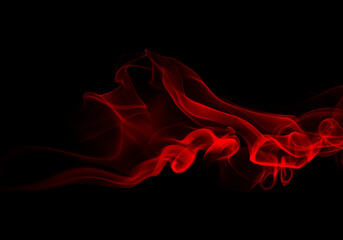 Red smoke on black background, fire design. copy space