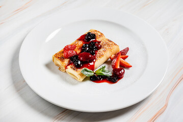 crepes with strawberry and cottage cheese