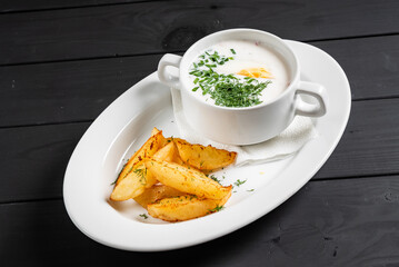 cold soup with baked potatoes