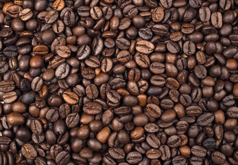 Roasted Coffee beans texture background, top view