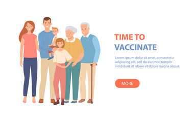 Family vaccination concept. Time to vaccinate banner for COVID-19, or influenza