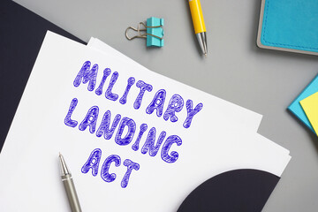 Conceptual photo about MILITARY LANDING ACT with written text.