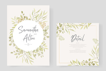 Modern wedding invitation template design with leaf ornament
